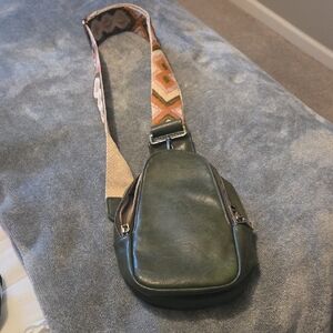 Green Leather Crossbody Sling Bag - Unbranded